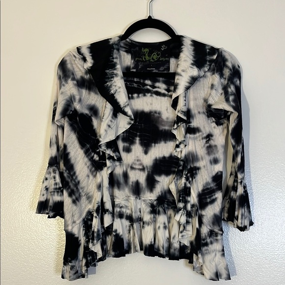 Green Dragon | Tie Dye black & white soft cardigan Women’s size S open front - Picture 1 of 5